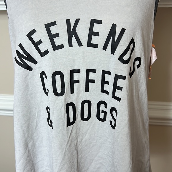 Fifth Sun Weekend Coffee Dogs Loose Fit Tank Top Womens Large NWT - Picture 2 of 4